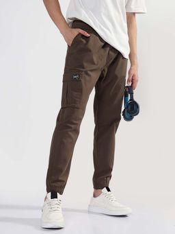 SHOWOFFFF - Men Olive Cotton Solid Regular Fit Joggers