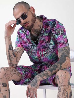 SHOWOFFFF - Edition Multi Printed Cuban Collar Relaxed Fit Co Ords Set (Set of 2)