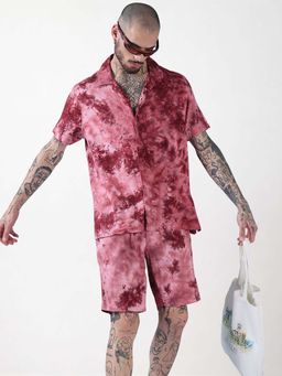 SHOWOFFFF - Edition Pink Tie and Dye Cuban Collar Relaxed Fit Co Ords Set (Set of 2)