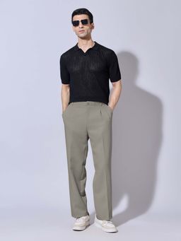 SHOWOFFFF - Grey Viscose Rayon Solid Straight Trouser