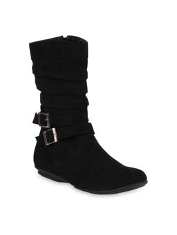 ROCIA - By Regal Black Women Solid Suede Flat Boots