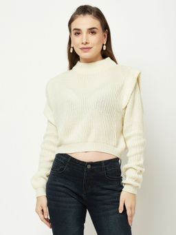 CRIMSOUNE CLUB - Women Cream Cropped Sweater
