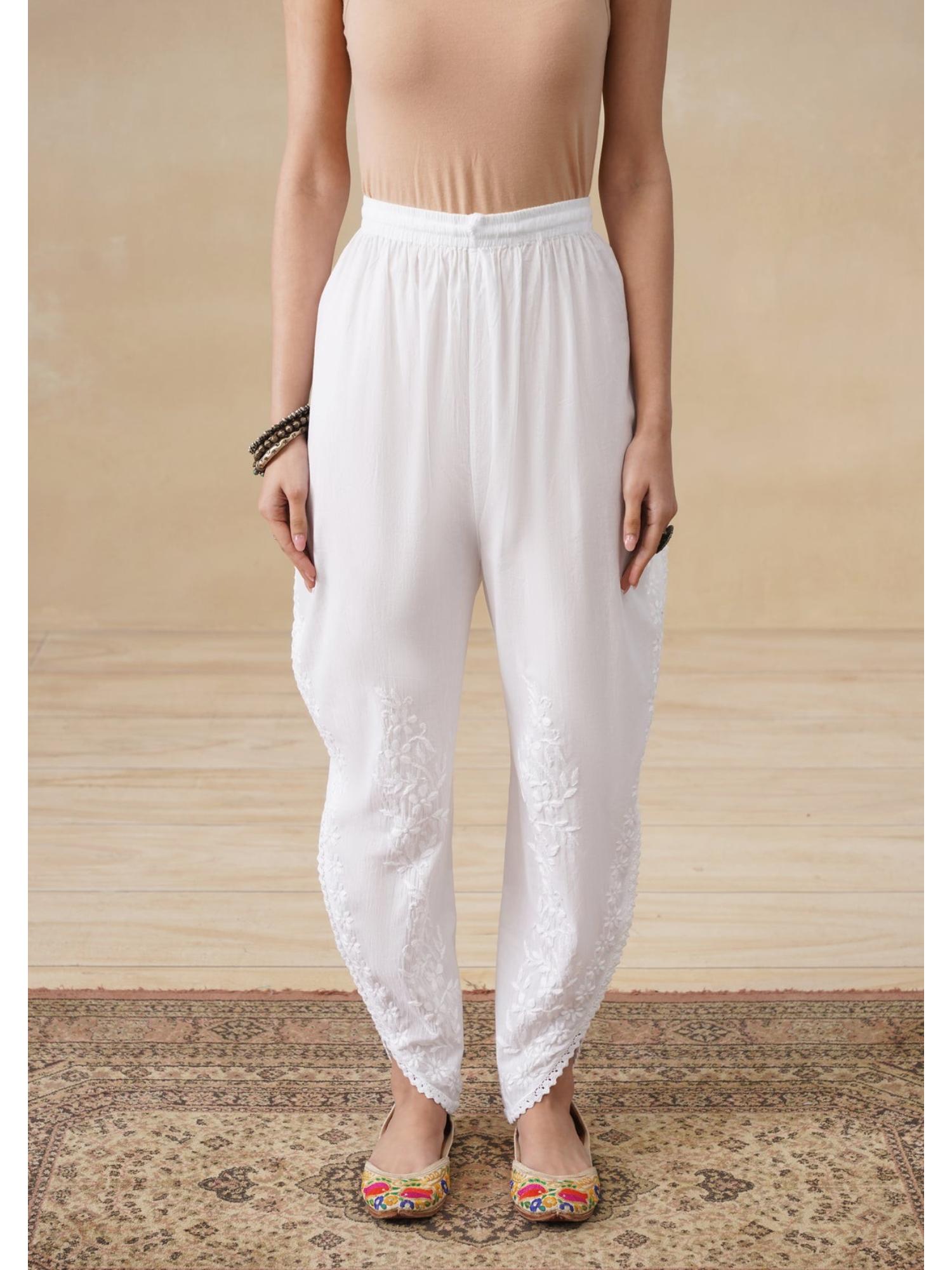 Women White Pure Cotton Embroidered Dhoti Pant-image-3