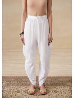 House of Chikankari - Women White Pure Cotton Embroidered Dhoti Pant