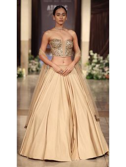 Basanti Kapde aur Koffee - Gold Silk Embroidered Corset Lehenga Set