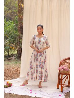 Sutra Art of Clothing - Amber Ikkat Cotton Cream Maxi Dress