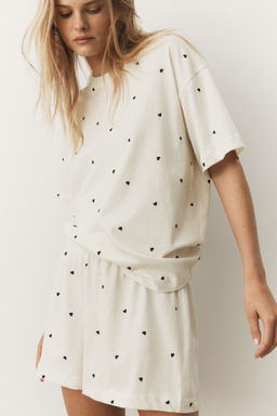 H&M - Women White Printed Pyjamas T-Shirt And Short