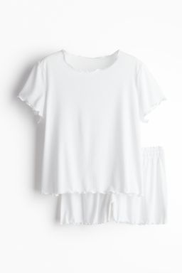 H&M - Women White Overlock-Detail Ribbed Pyjamas