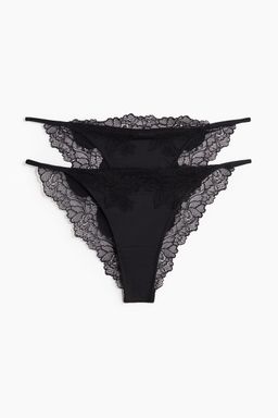 H&M - Women 2-Pack Microfibre And Lace Tanga Briefs