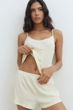 H&M - Women Yellow Cotton Pointelle Pyjamas