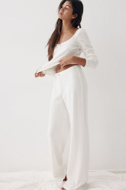 H&M - Women White Cotton Pointelle Pyjamas
