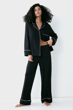 H&M - Women Black Viscose-Blend Pyjama And Shirt