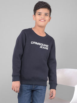 CRIMSOUNE CLUB - Boys Navy Blue Typography Round Neck Sweatshirt