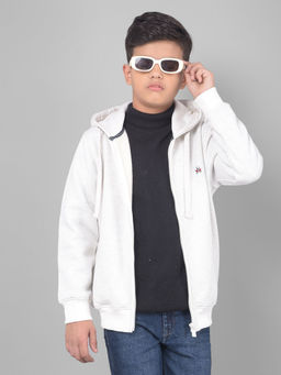 CRIMSOUNE CLUB - Boys Off White Solid Hooded Sweatshirt