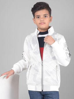 CRIMSOUNE CLUB - Boys White Self Design High Neck Sweatshirt