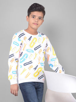 CRIMSOUNE CLUB - Boys White Typography Round Neck Sweatshirt