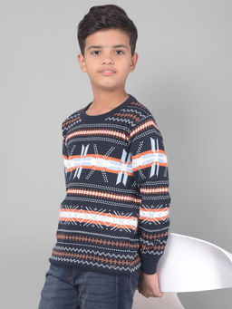CRIMSOUNE CLUB - Boys Navy Blue Self Design Round Neck Sweater
