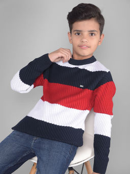 CRIMSOUNE CLUB - Boys Red Colorblock Round Neck Sweater
