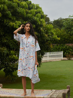 Happi Space - Alba Kaftan Midi Dress In Dainty Floral Print-White