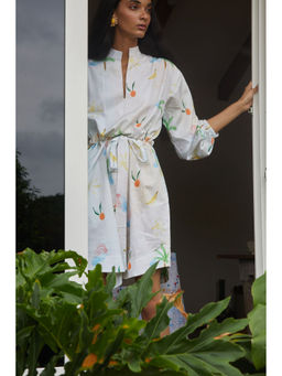 Happi Space - Aruba Tunic Mini Dress In Palm Print-white (Set of 2)