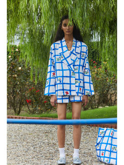 Happi Space - Corfu Blazer Jacket In Picnic Check Print-blue