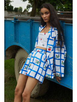 Happi Space - Corfu Shorts In Picnic Check Print-blue