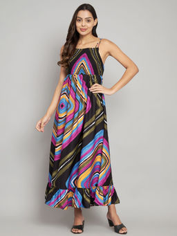 AMAGYAA - Shoulder Straps Multi Printed Maxi Dress
