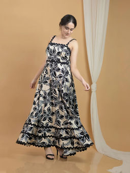 Veeralda - Ric Rac Lace Cotton Printed Maxi Dress