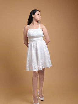 Veeralda - Rayon Lyocell White Strap Mini Dress
