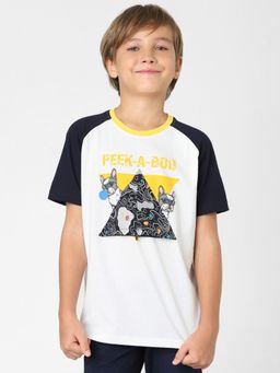 Jack & Jones Junior - Boys White Colourblocked Crew Neck T-shirt