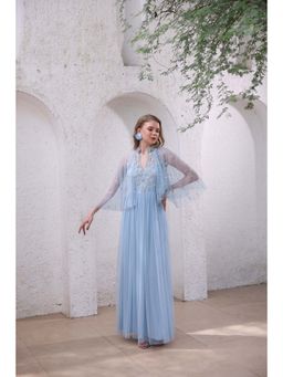 Edition II - Powder Blue Embellished Dress with Sheer Cape