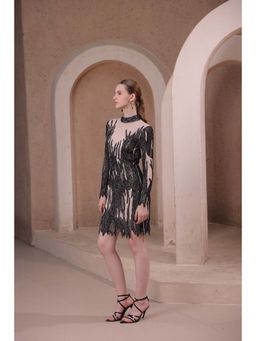 Edition II - Black Flame Beaded Illusion Dress
