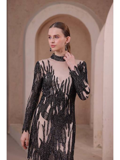 Buy Edition II Black Flame Beaded Illusion Dress (XS) Online