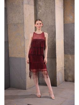 Edition II - Wine Embellished Fringe Dress