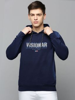 SHOWOFF - Mens Hooded Solid Navy Blue Pullover Sweatshirt