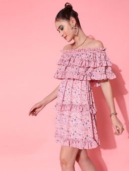 STREET 9 - Pink Off Shoulder Frill Dress
