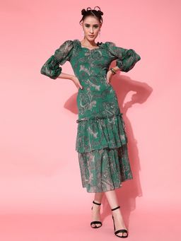 STREET 9 - Green Flayered Midi Dress