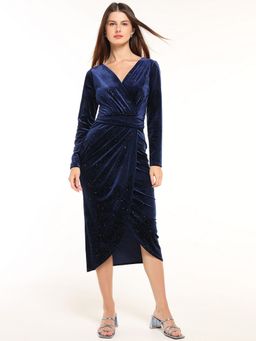 Cover Story - Baroque Navy Blue Velvet Dress