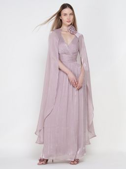 Cover Story - London Rose Maxi Pink Dress with Cape
