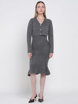 Cover Story - Grey Cardigan Knitted Dress with Jacket