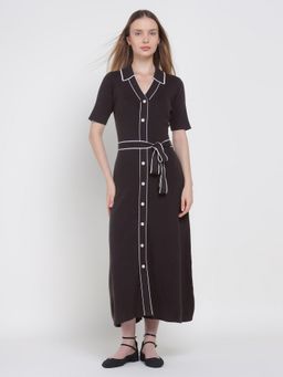 Cover Story - Brown Knitted Dress with Belt