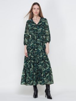 Cover Story - Bohemian Long Maxi Teal Dress with Belt