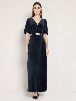 Cover Story - Navy Blue Velvet Dress with Belt