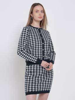 Cover Story - Women Navy Blue Buttoned Jacket Sweater