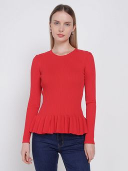 Cover Story - Women Red Frill Sweater