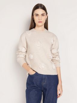 Cover Story - Women Beige Rose 3d flower Sweater