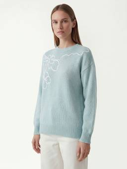 Cover Story - Women Green Embroidered Sweater