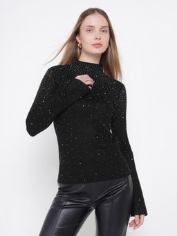 Cover Story - Women Black Embellished Sweater