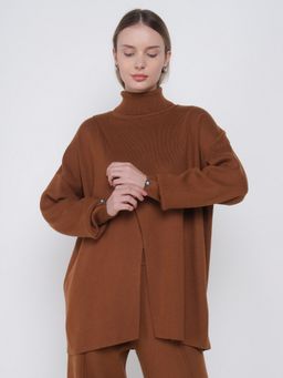 Cover Story - Women Brown Turtle Neck Sweater