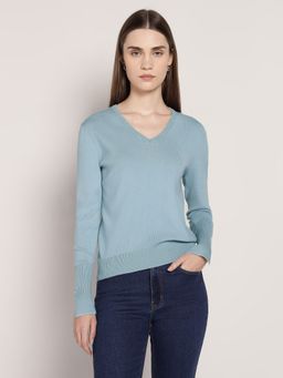 Cover Story - Women Powder Blue Knitted Sweater